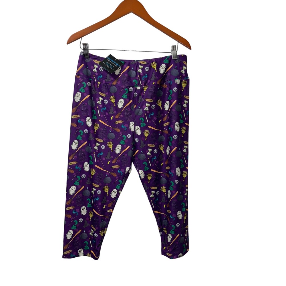 Charlies Project Harry Potter Purple Soft‎ Capri Leggings Wizard Tall Curvy OSFM